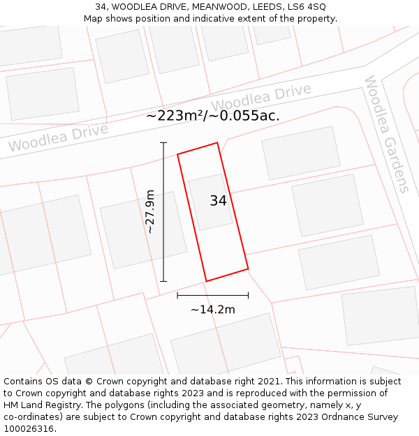 34, WOODLEA DRIVE, MEANWOOD, LEEDS, LS6 4SQ: Plot and title map