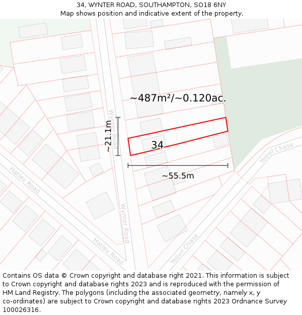 34, WYNTER ROAD, SOUTHAMPTON, SO18 6NY: Plot and title map