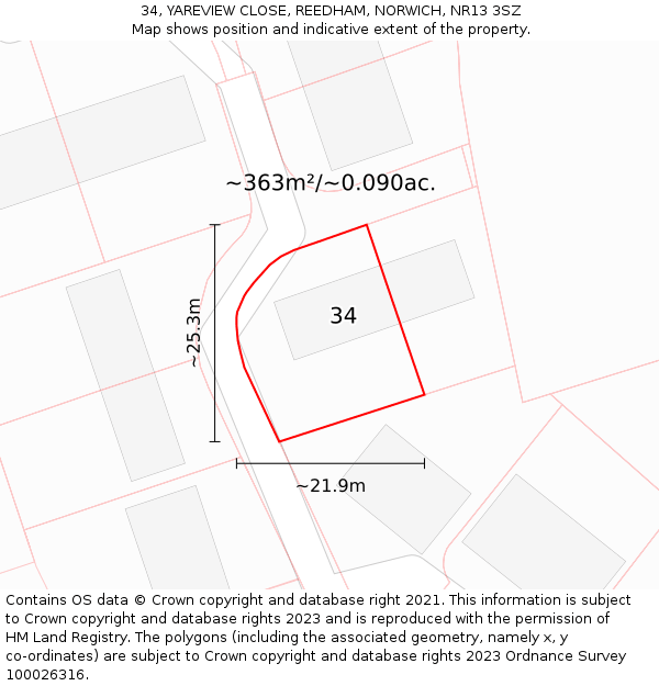 34, YAREVIEW CLOSE, REEDHAM, NORWICH, NR13 3SZ: Plot and title map