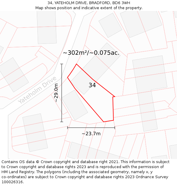 34, YATEHOLM DRIVE, BRADFORD, BD6 3WH: Plot and title map