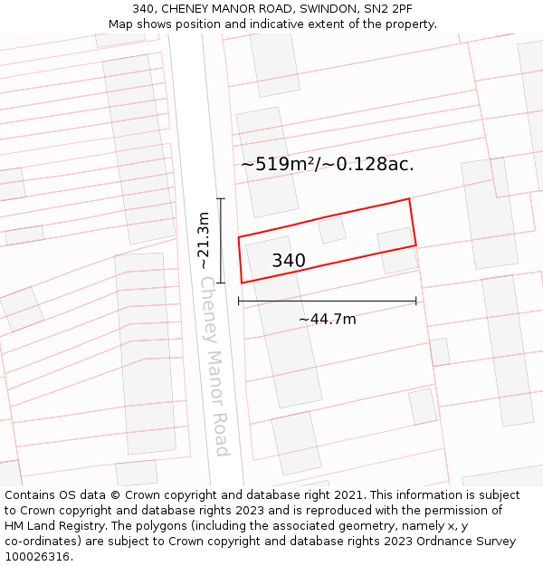 340, CHENEY MANOR ROAD, SWINDON, SN2 2PF: Plot and title map
