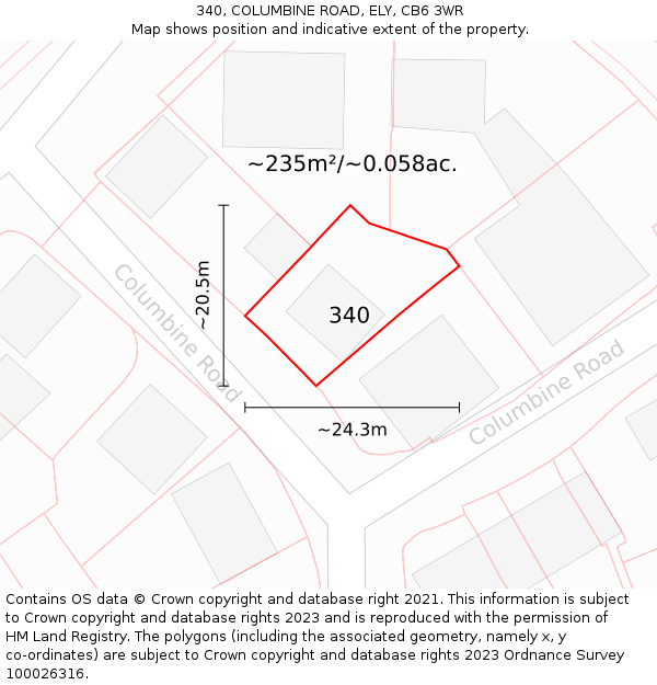 340, COLUMBINE ROAD, ELY, CB6 3WR: Plot and title map