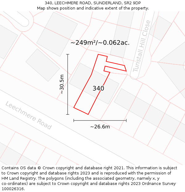 340, LEECHMERE ROAD, SUNDERLAND, SR2 9DP: Plot and title map