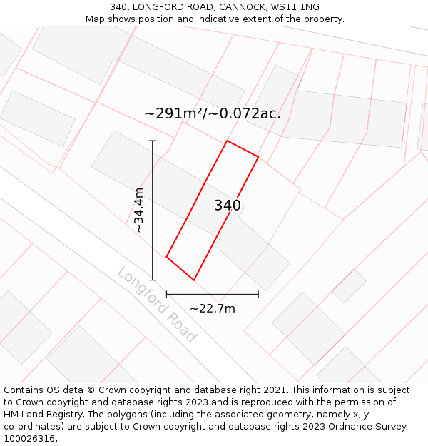 340, LONGFORD ROAD, CANNOCK, WS11 1NG: Plot and title map