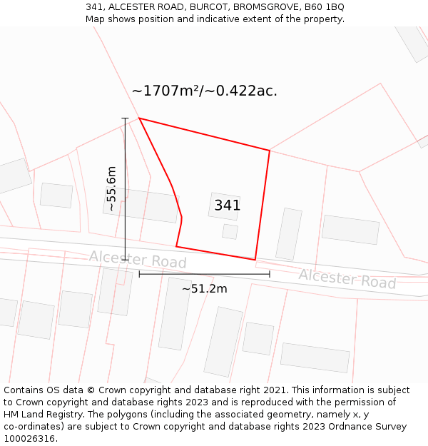 341, ALCESTER ROAD, BURCOT, BROMSGROVE, B60 1BQ: Plot and title map