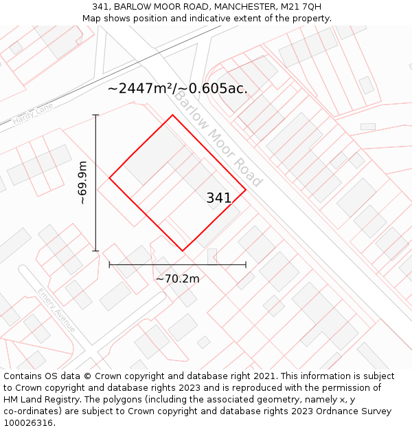 341, BARLOW MOOR ROAD, MANCHESTER, M21 7QH: Plot and title map