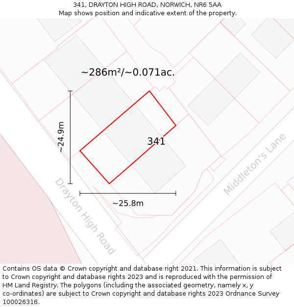 341, DRAYTON HIGH ROAD, NORWICH, NR6 5AA: Plot and title map