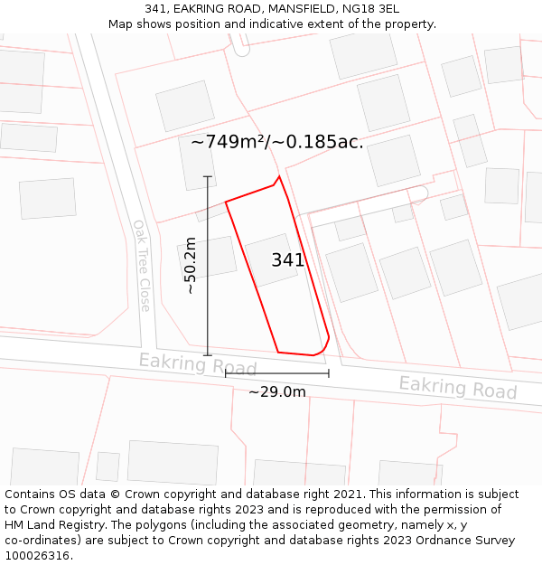 341, EAKRING ROAD, MANSFIELD, NG18 3EL: Plot and title map