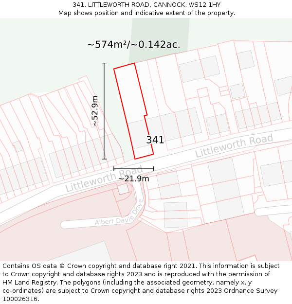 341, LITTLEWORTH ROAD, CANNOCK, WS12 1HY: Plot and title map