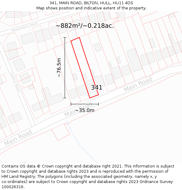341, MAIN ROAD, BILTON, HULL, HU11 4DS: Plot and title map