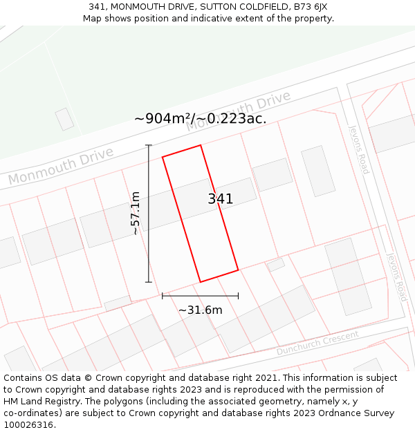 341, MONMOUTH DRIVE, SUTTON COLDFIELD, B73 6JX: Plot and title map