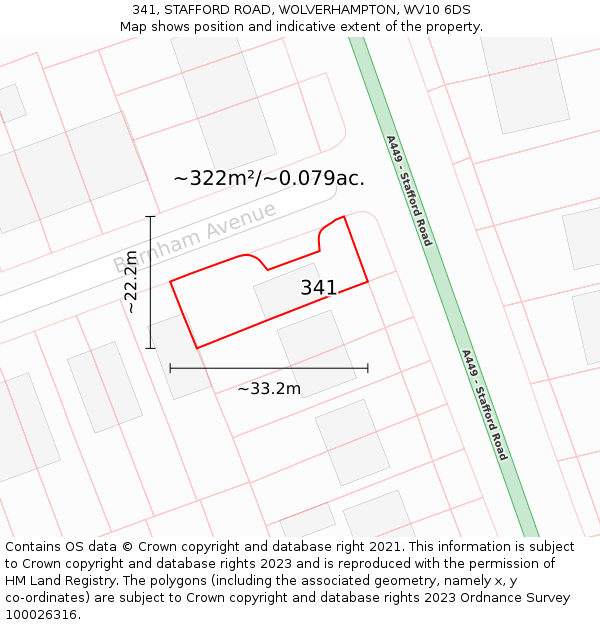 341, STAFFORD ROAD, WOLVERHAMPTON, WV10 6DS: Plot and title map