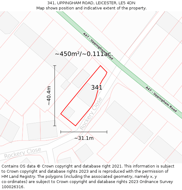341, UPPINGHAM ROAD, LEICESTER, LE5 4DN: Plot and title map