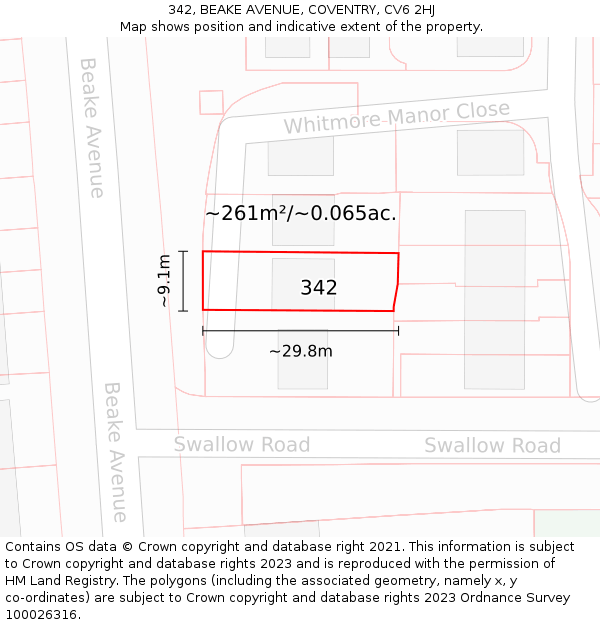 342, BEAKE AVENUE, COVENTRY, CV6 2HJ: Plot and title map