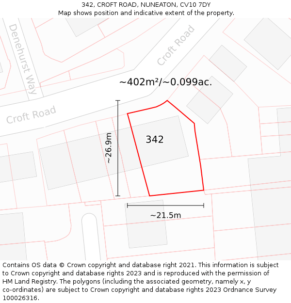 342, CROFT ROAD, NUNEATON, CV10 7DY: Plot and title map