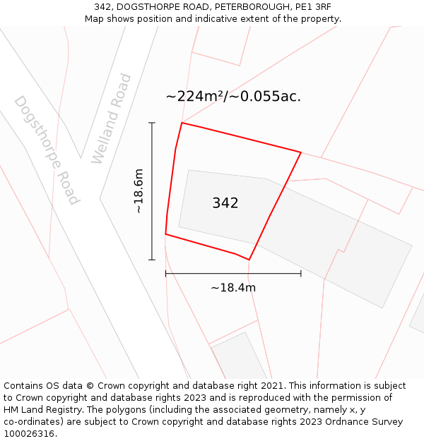 342, DOGSTHORPE ROAD, PETERBOROUGH, PE1 3RF: Plot and title map