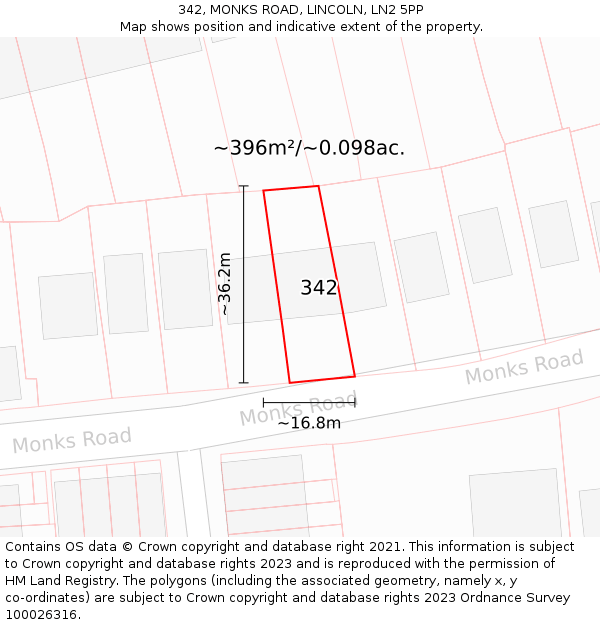342, MONKS ROAD, LINCOLN, LN2 5PP: Plot and title map