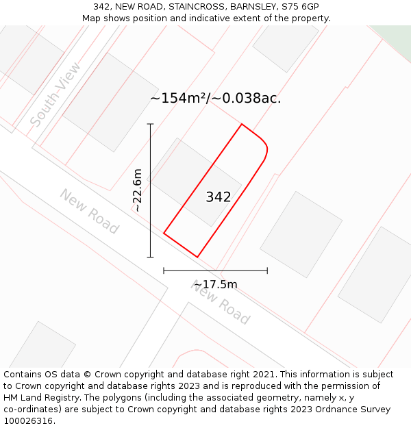 342, NEW ROAD, STAINCROSS, BARNSLEY, S75 6GP: Plot and title map