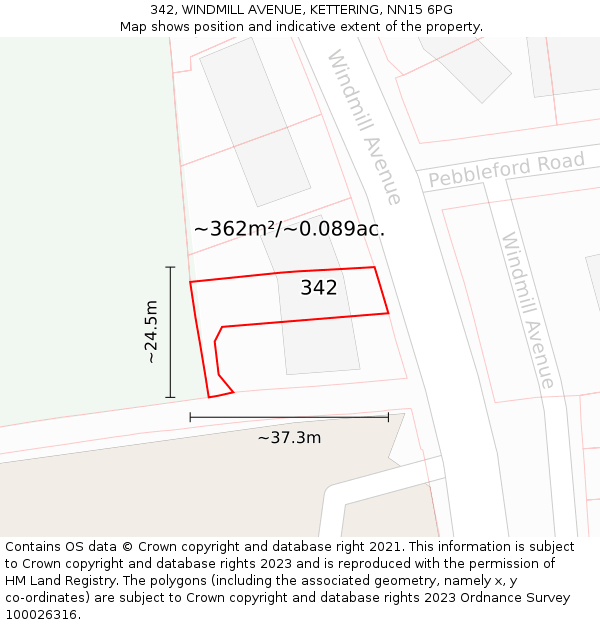342, WINDMILL AVENUE, KETTERING, NN15 6PG: Plot and title map
