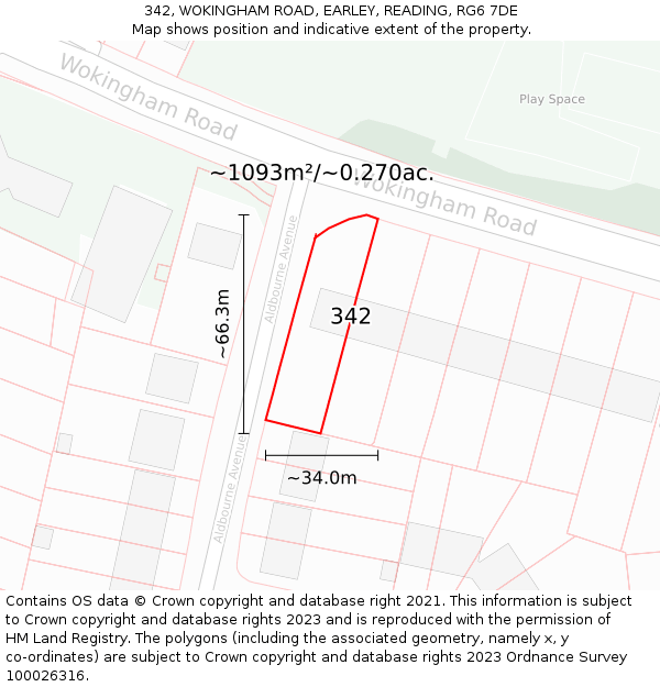 342, WOKINGHAM ROAD, EARLEY, READING, RG6 7DE: Plot and title map