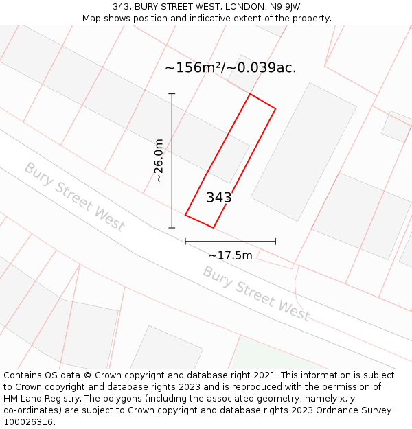 343, BURY STREET WEST, LONDON, N9 9JW: Plot and title map