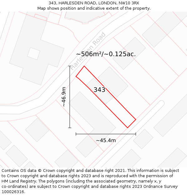 343, HARLESDEN ROAD, LONDON, NW10 3RX: Plot and title map