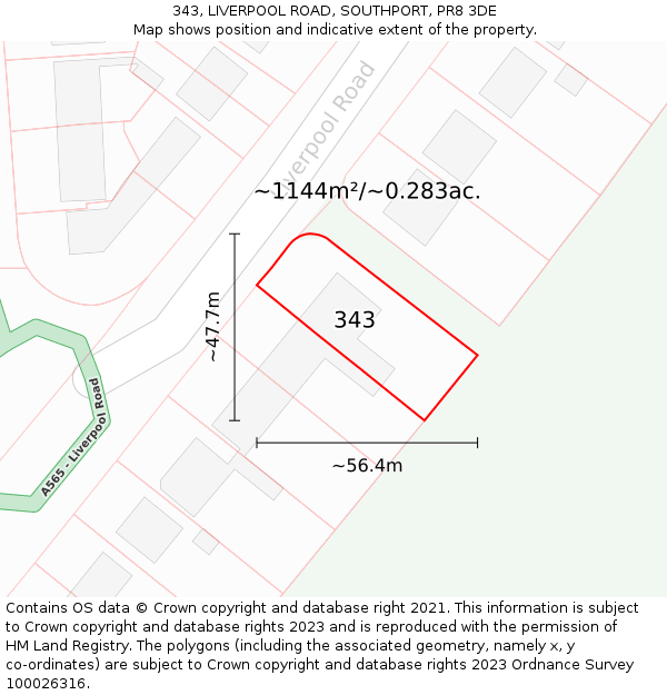 343, LIVERPOOL ROAD, SOUTHPORT, PR8 3DE: Plot and title map