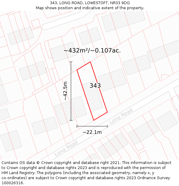 343, LONG ROAD, LOWESTOFT, NR33 9DG: Plot and title map