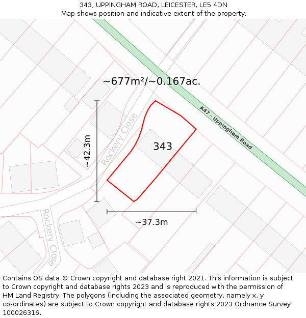 343, UPPINGHAM ROAD, LEICESTER, LE5 4DN: Plot and title map