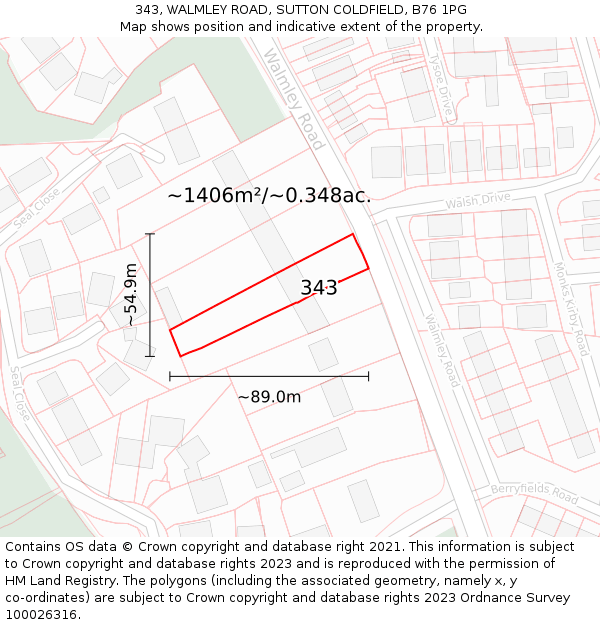 343, WALMLEY ROAD, SUTTON COLDFIELD, B76 1PG: Plot and title map
