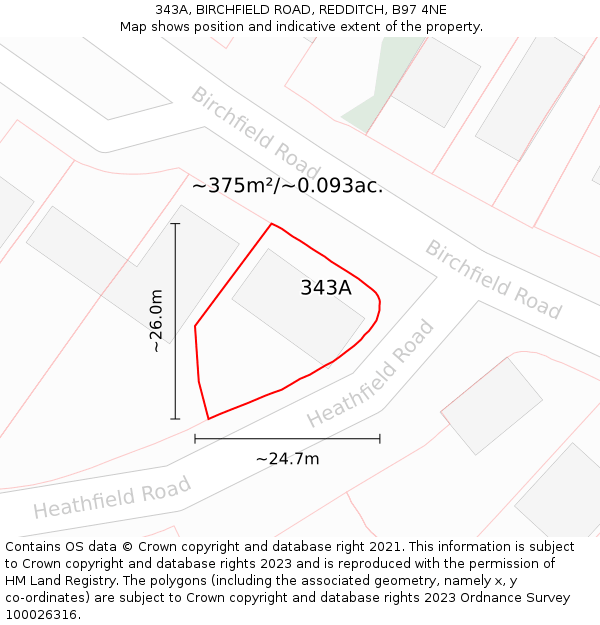 343A, BIRCHFIELD ROAD, REDDITCH, B97 4NE: Plot and title map