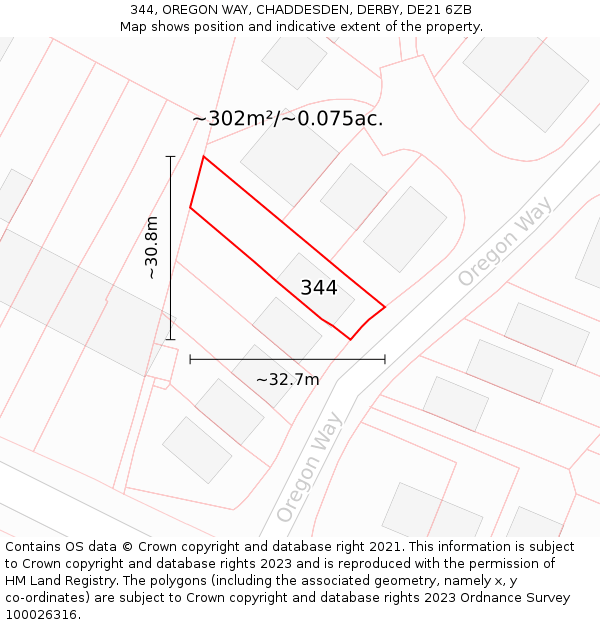 344, OREGON WAY, CHADDESDEN, DERBY, DE21 6ZB: Plot and title map