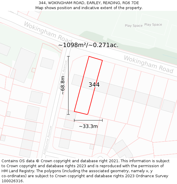 344, WOKINGHAM ROAD, EARLEY, READING, RG6 7DE: Plot and title map