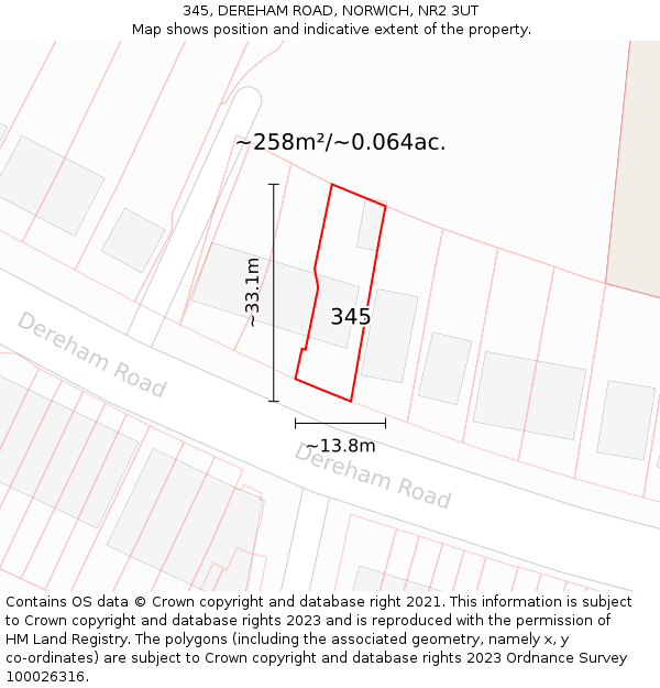 345, DEREHAM ROAD, NORWICH, NR2 3UT: Plot and title map