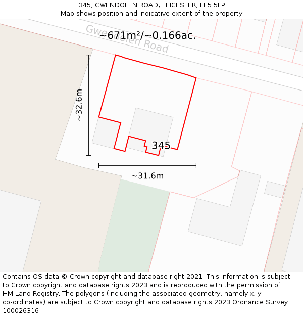 345, GWENDOLEN ROAD, LEICESTER, LE5 5FP: Plot and title map
