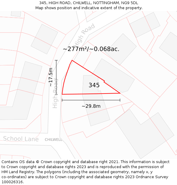 345, HIGH ROAD, CHILWELL, NOTTINGHAM, NG9 5DL: Plot and title map