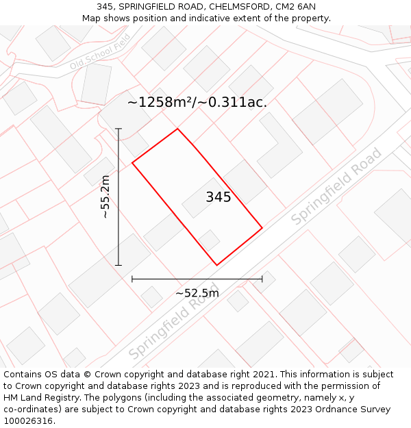 345, SPRINGFIELD ROAD, CHELMSFORD, CM2 6AN: Plot and title map