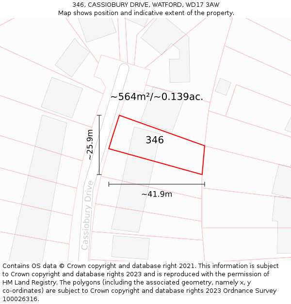 346, CASSIOBURY DRIVE, WATFORD, WD17 3AW: Plot and title map