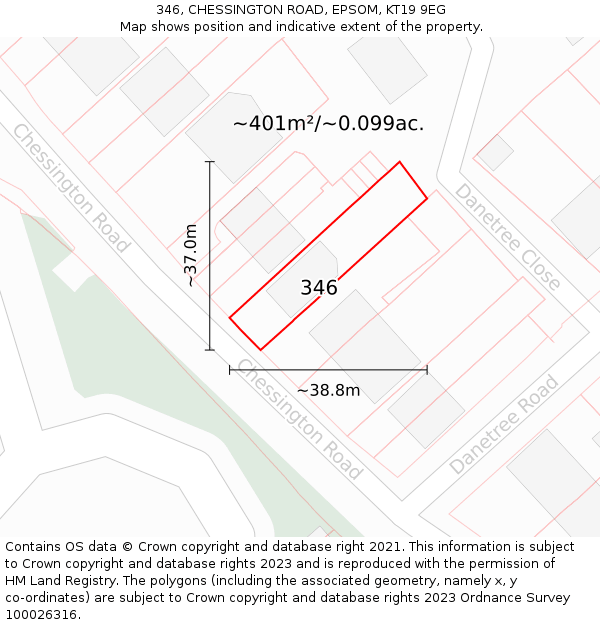 346, CHESSINGTON ROAD, EPSOM, KT19 9EG: Plot and title map