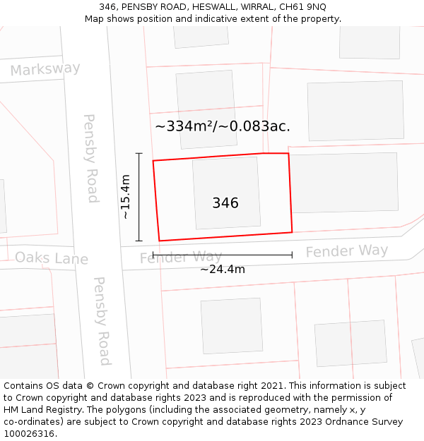 346, PENSBY ROAD, HESWALL, WIRRAL, CH61 9NQ: Plot and title map