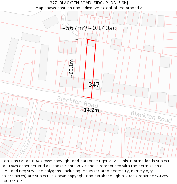 347, BLACKFEN ROAD, SIDCUP, DA15 9NJ: Plot and title map