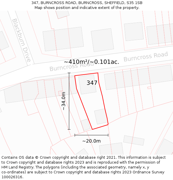 347, BURNCROSS ROAD, BURNCROSS, SHEFFIELD, S35 1SB: Plot and title map