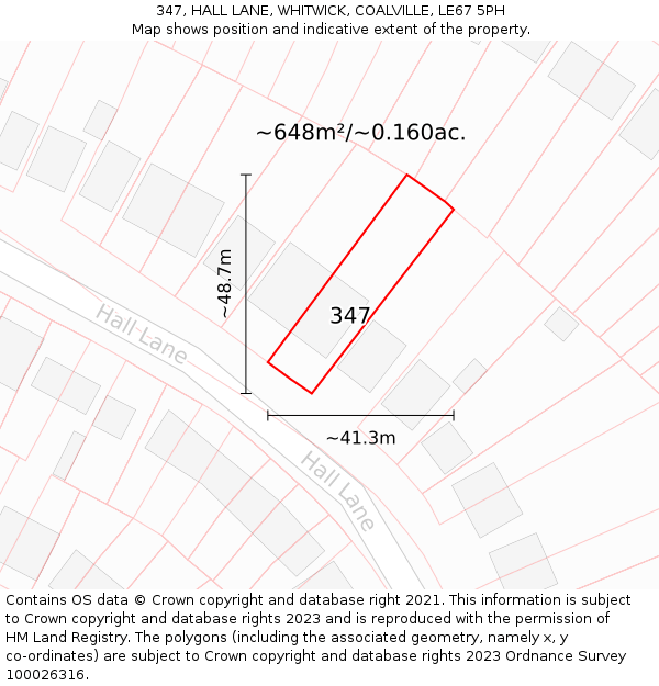347, HALL LANE, WHITWICK, COALVILLE, LE67 5PH: Plot and title map