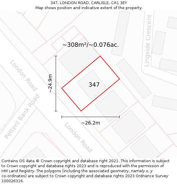 347, LONDON ROAD, CARLISLE, CA1 3EY: Plot and title map