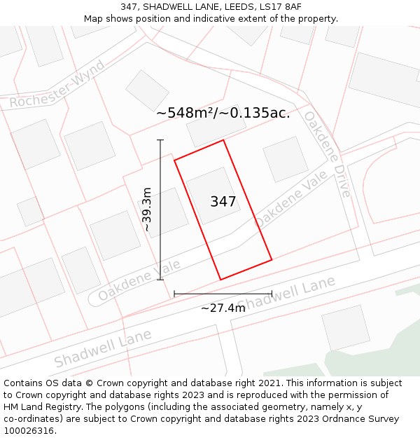 347, SHADWELL LANE, LEEDS, LS17 8AF: Plot and title map