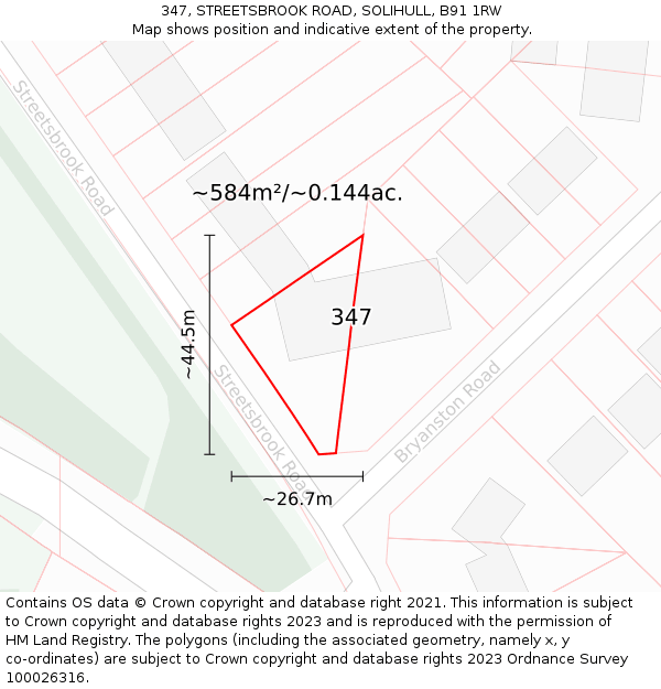 347, STREETSBROOK ROAD, SOLIHULL, B91 1RW: Plot and title map