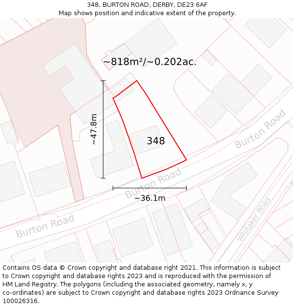 348, BURTON ROAD, DERBY, DE23 6AF: Plot and title map