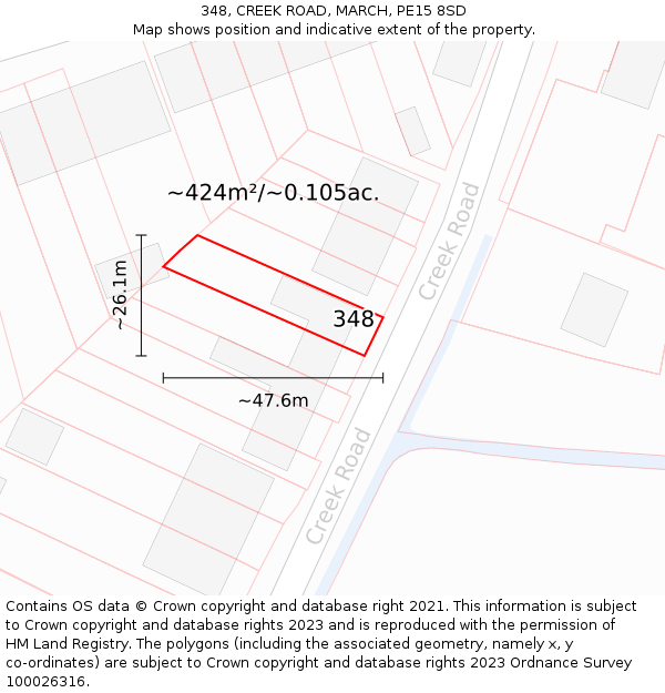 348, CREEK ROAD, MARCH, PE15 8SD: Plot and title map