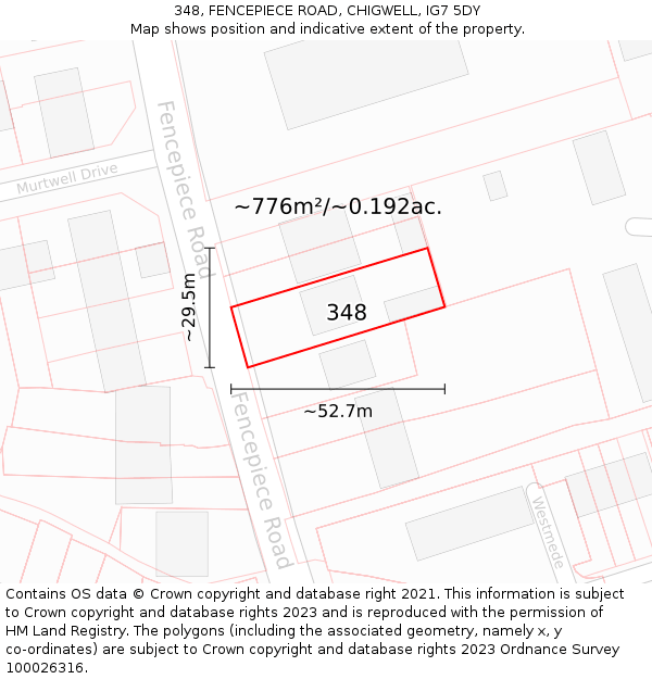 348, FENCEPIECE ROAD, CHIGWELL, IG7 5DY: Plot and title map