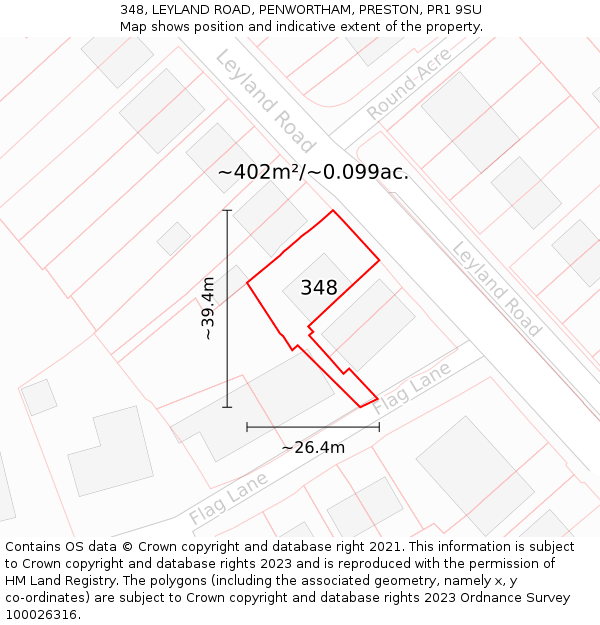 348, LEYLAND ROAD, PENWORTHAM, PRESTON, PR1 9SU: Plot and title map